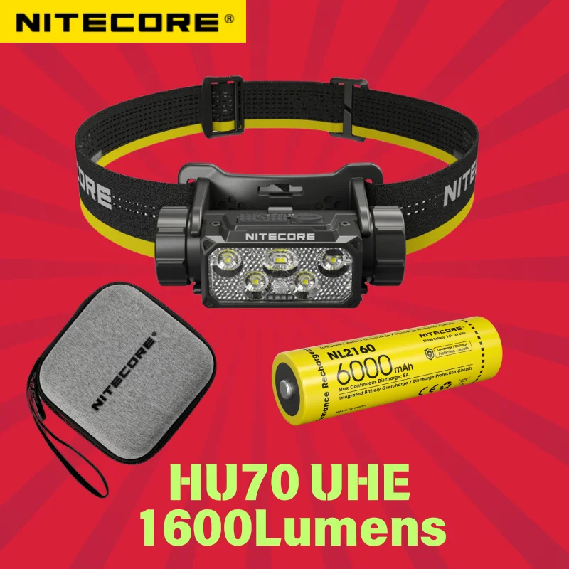 Home Cinema Imax - 充電式ヘッドランプ,Nitecore-HC70 uhe,1600ルーメン,USB-C,最大ビーム距離156m,白と赤のライト,6000mahバッテリー