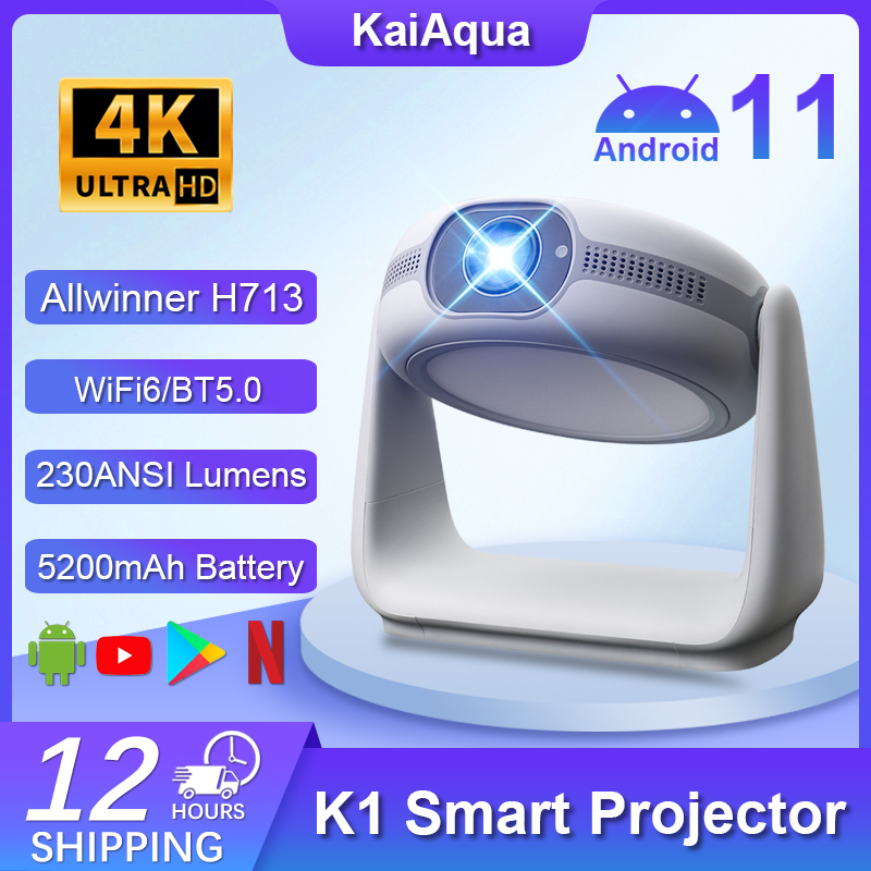 Home Cinema Quad - KaiAqua K1スマートプロジェクター Android11.0 Wifi 6BT5.0 クアッドコア