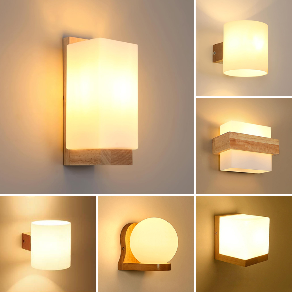 Home Cinema Glasses - 北欧木製ウォールランプガラスシェード付きホーム屋内装飾燭台ベッドサイドランプモダンな Led ウォールライトナイトライト器具 E27