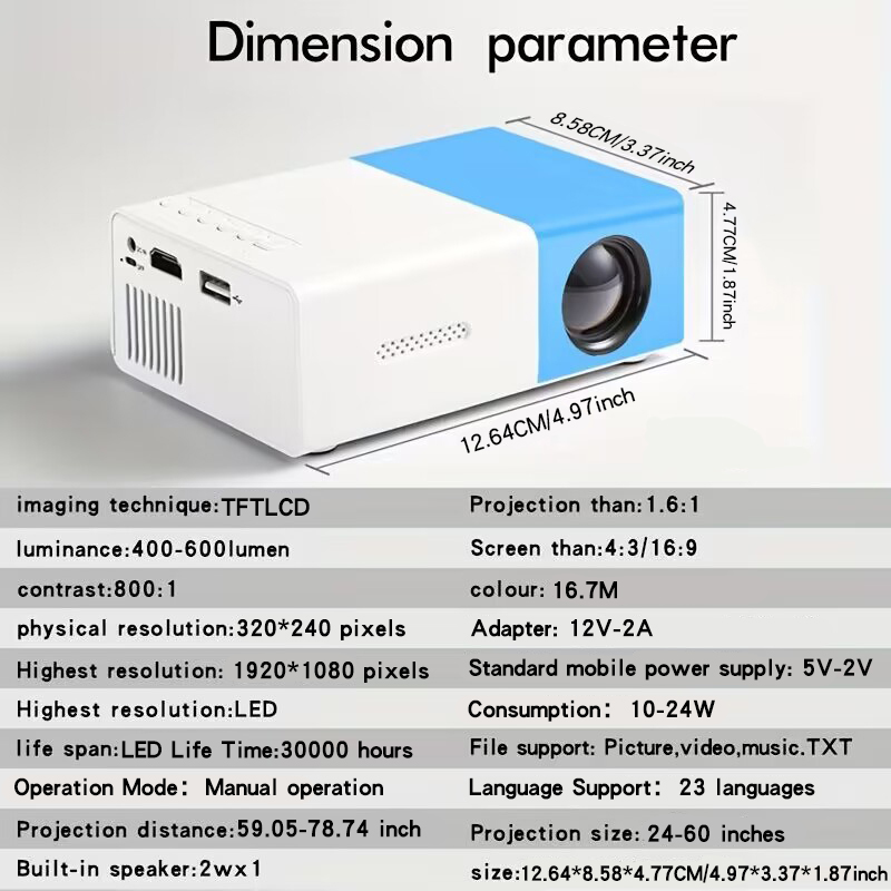 家庭用寝室の壁投影用超高画質プロジェクター、携帯電話画面投影 - Home Cinema Compact のレビューと価格