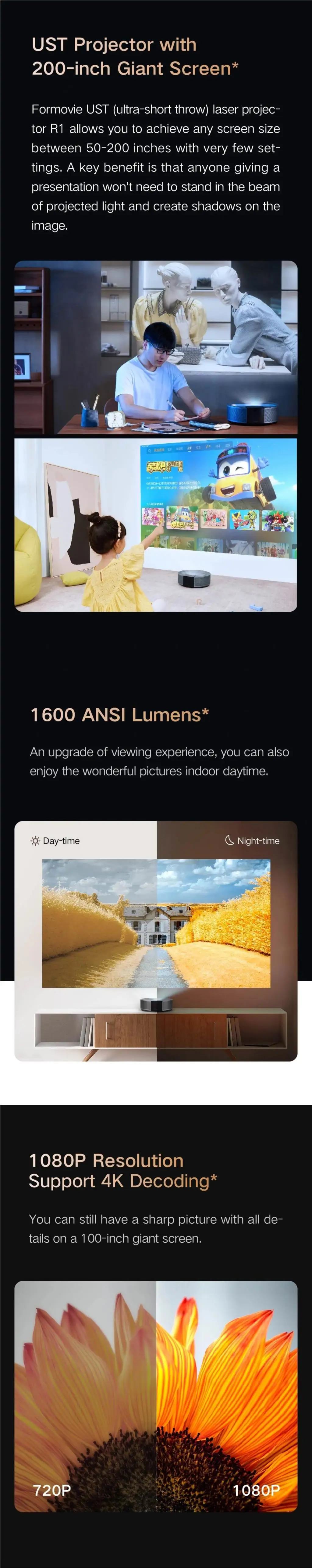 1600 ANSIルーメン フルHD USTレーザープロジェ - Home Cinema Laser Projector のレビューと価格