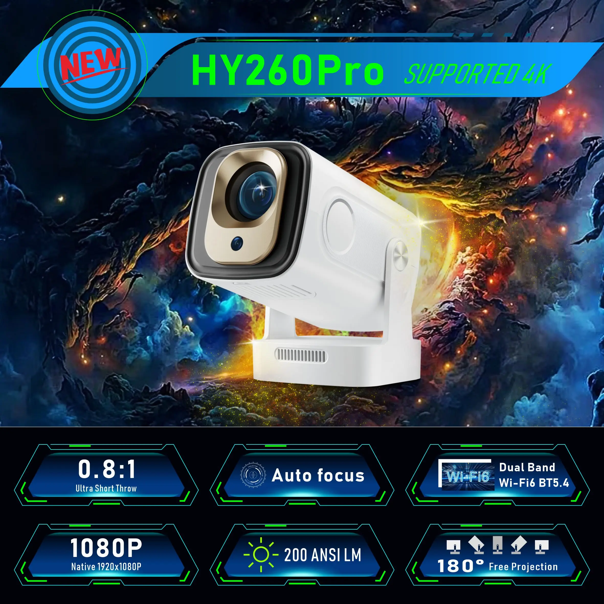 HY260Pro スマートプロジェクター 4K対応 Andr - Home Cinema Quad のレビューと価格
