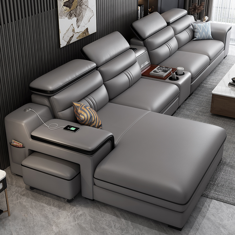 アパートモダンソファリビングルーム高級レザーストレートソファ - Home Cinema Room Accessories のレビューと価格