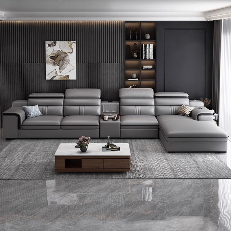 アパートモダンソファリビングルーム高級レザーストレートソファ - Home Cinema Room Accessories のレビューと価格
